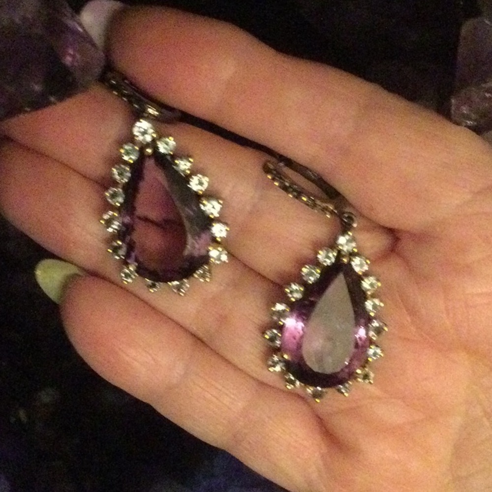 Exceptional Genuine  AAA+ Royal Purple Amethyst & Aquamarine Earrings - Picture 7 of 12
